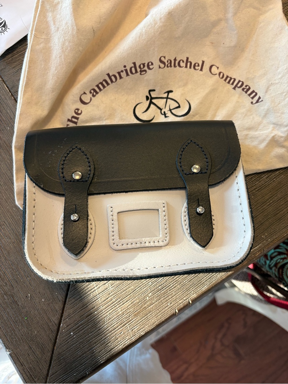 The Cambridge Satchel Company Black and White Mini Messenger Satchel